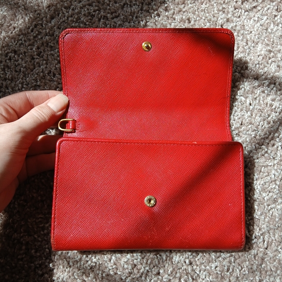 PRADA Red Saffiano Leather Trifold Continental Wallet - Picture 4 of 14